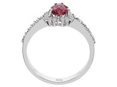 Heart-shaped pink tourmaline ring with lab-grown diamonds in white gold