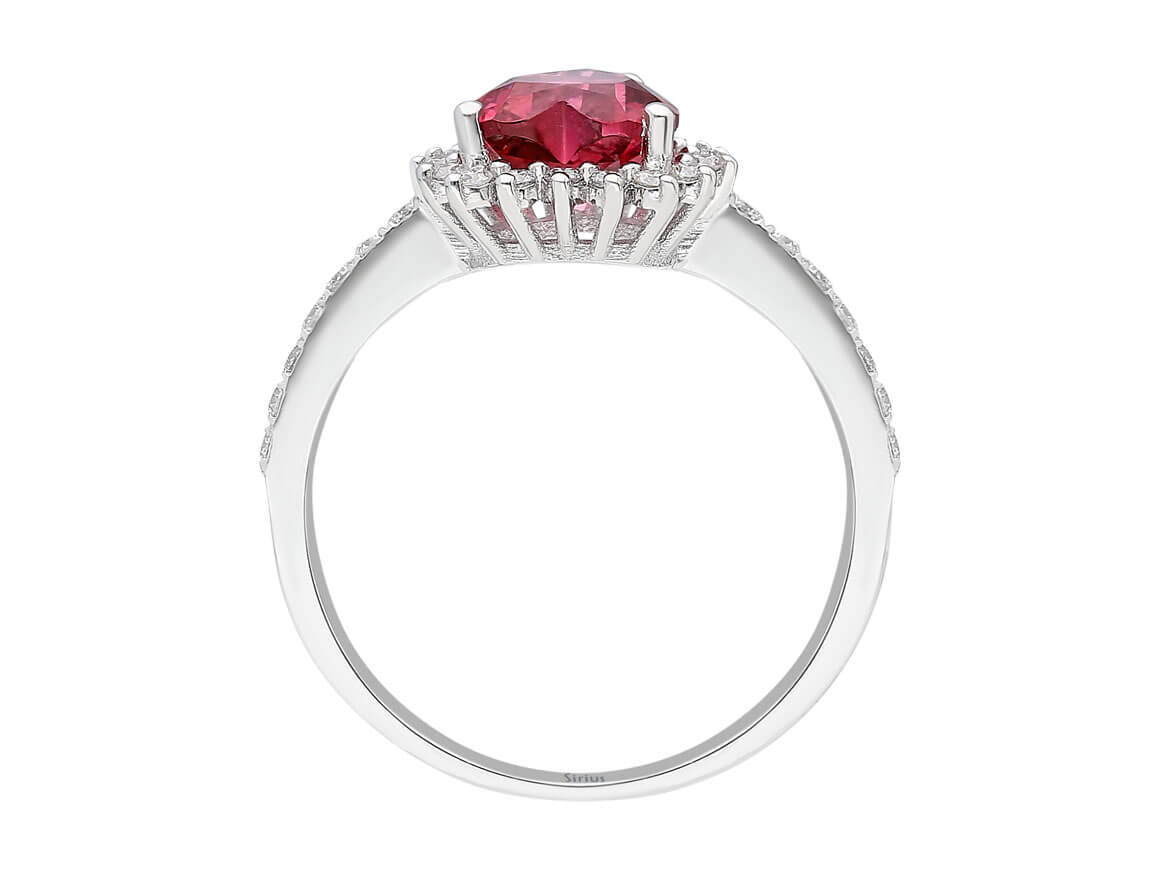 Heart-shaped tourmaline ring with diamonds in 14K white gold