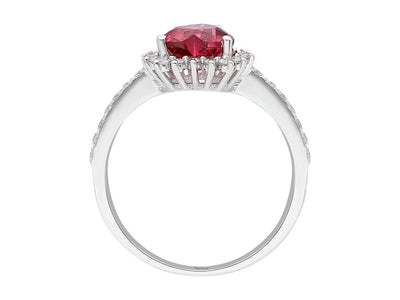 Heart-shaped tourmaline ring with diamonds in 14K white gold
