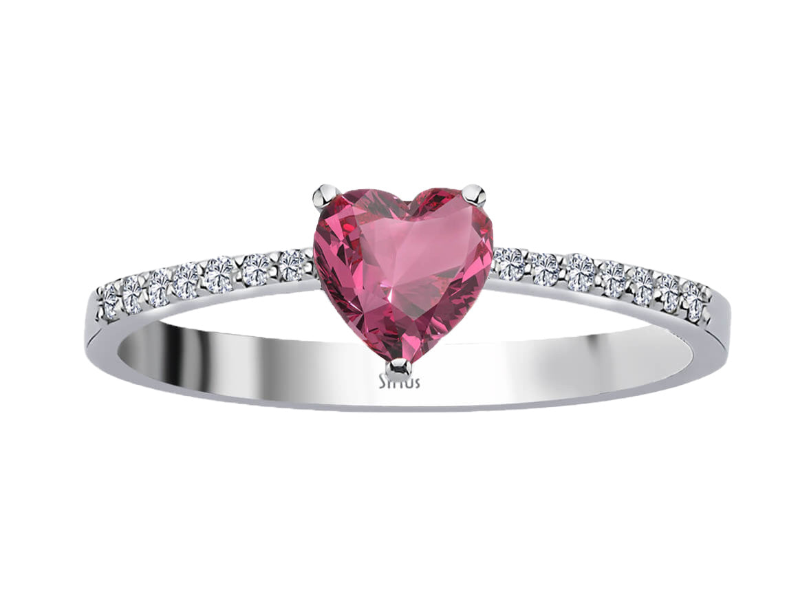 Heart-shaped tourmaline ring with diamonds – 14K white gold