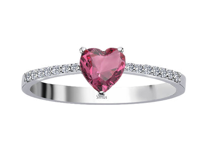 Heart-shaped tourmaline ring with diamonds – 14K white gold