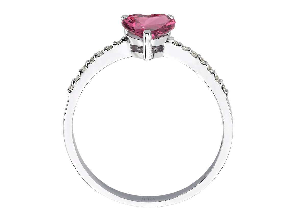 Heart-shaped tourmaline ring with diamonds – 14K white gold
