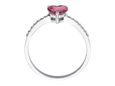 Heart-shaped tourmaline ring with diamonds – 14K white gold