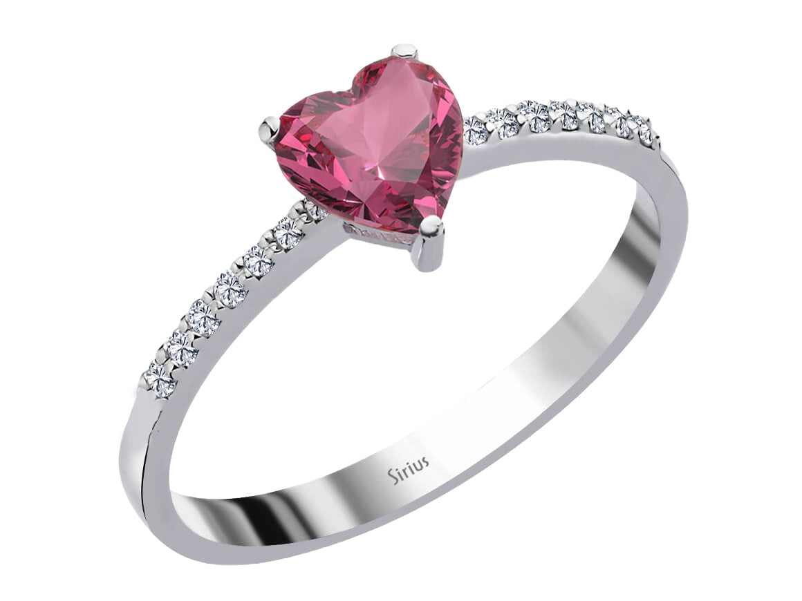 Heart-shaped tourmaline ring with diamonds – 14K white gold