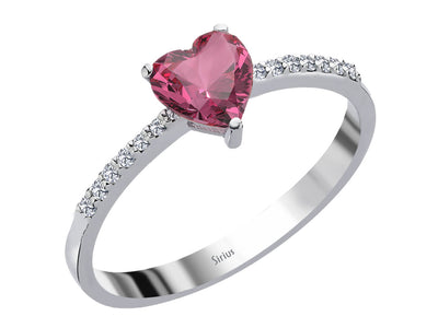 Heart-shaped tourmaline ring with diamonds – 14K white gold