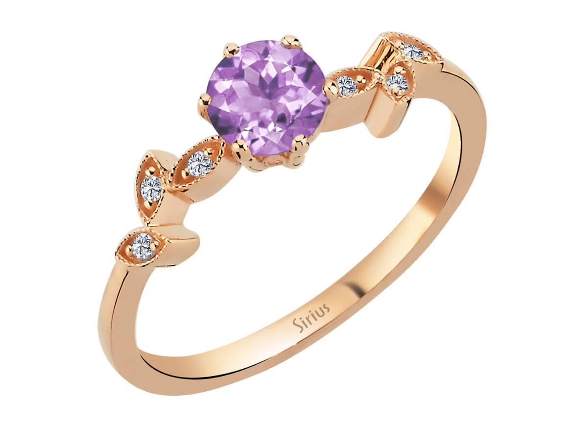 Lavanta Ametisti ve Laboratuvar Pırlantaları ile Rose Altın Yüzük - Feminen ve Zarif - Rosy Lab Diamonds’tan yüksek kaliteli Mücevher