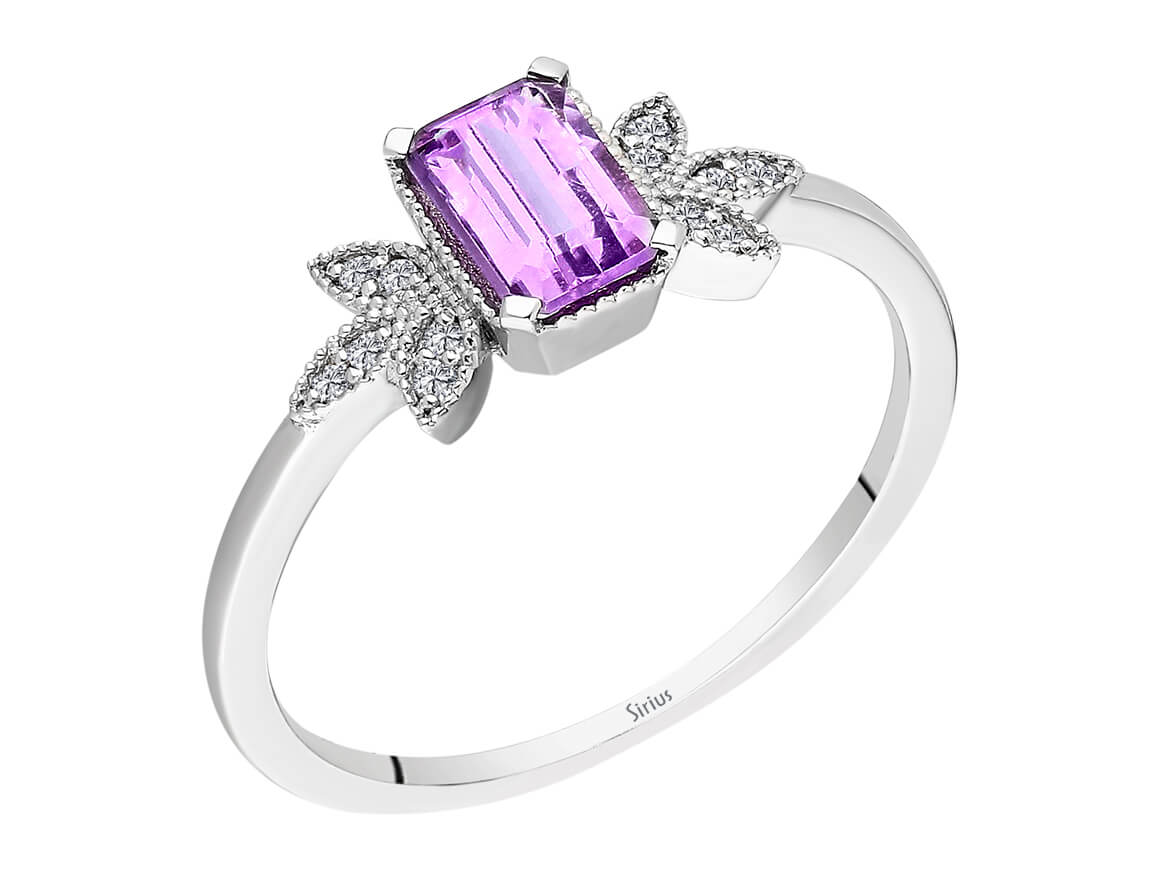 Lilia ring with amethyst and diamonds – 0.63 ct in 8K White Gold – high-quality Jewelry from Rosy Lab Diamonds