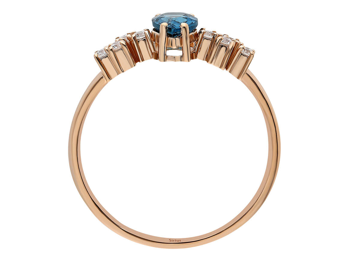 Rose gold ring with London blue topaz and diamonds – 0.52 carat teardrop shape