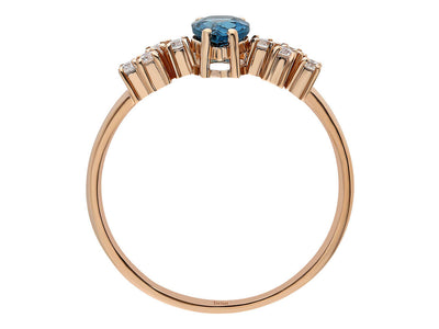 Rose gold ring with London blue topaz and diamonds – 0.52 carat teardrop shape