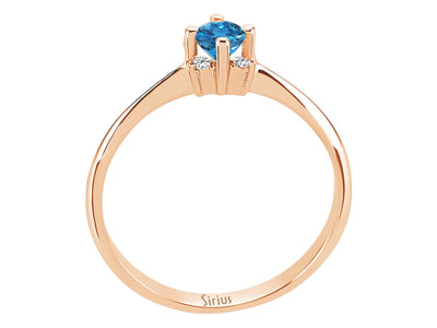 Rose gold ring with 4 diamonds and 1 round London blue topaz
