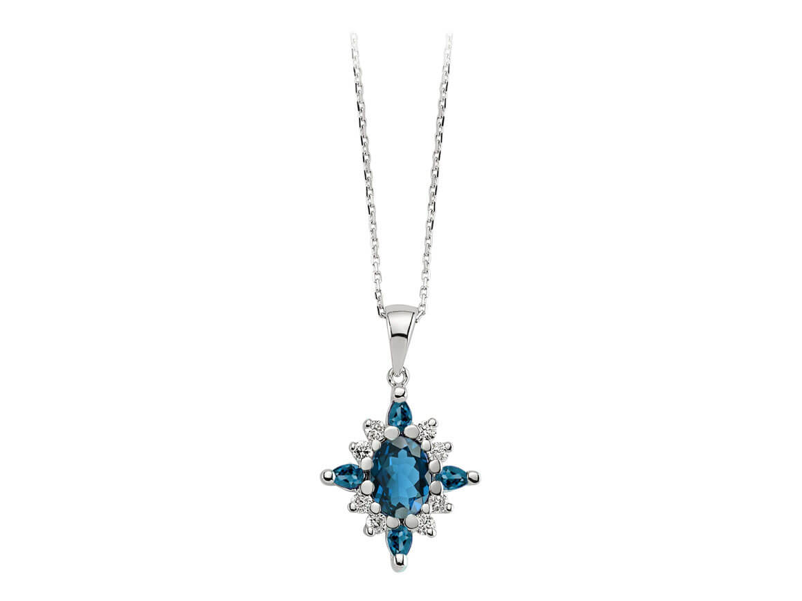 Necklace with London Blue Topazes & Diamonds in 8K White Gold - 04P0169 - high-quality Jewelry by Rosy Lab Diamonds