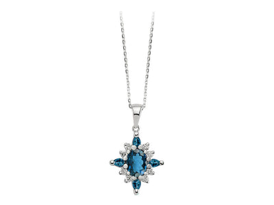 Chaîne de mai avec topazes London Blue et diamants en or blanc 8K – 04P0169