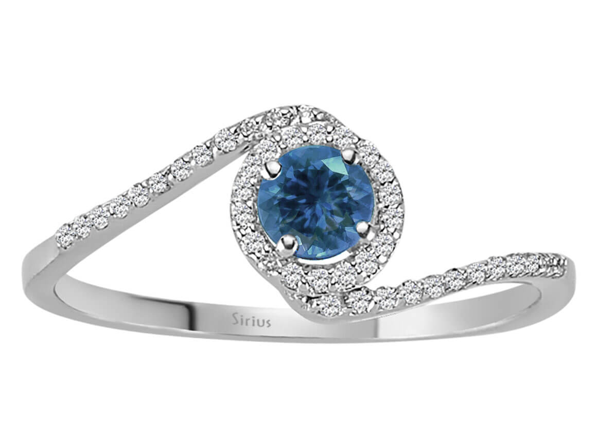 Weißgoldring mit 42 Diamanten und 1 London Blue Topas
