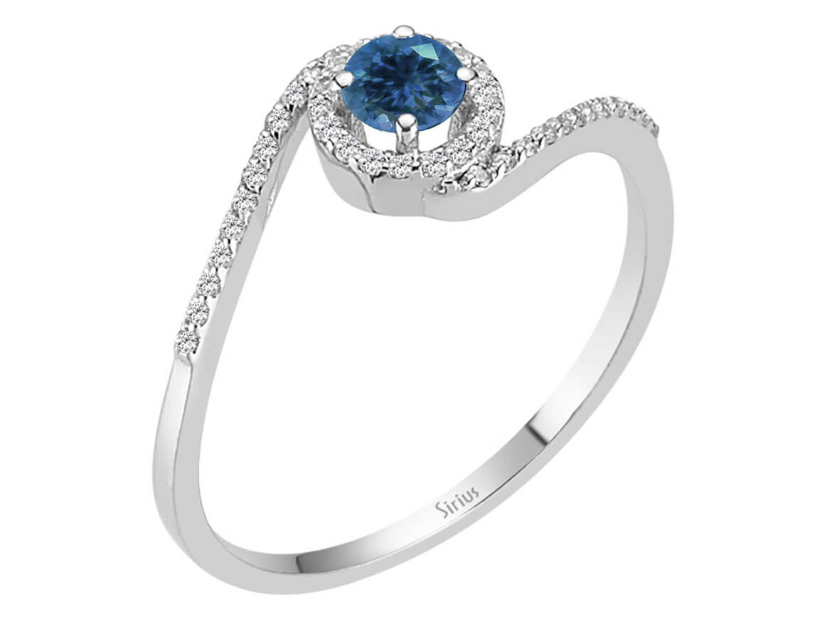 Weißgoldring mit 42 Diamanten und 1 London Blue Topas - hochwertiger Schmuck von Rosy Lab Diamonds