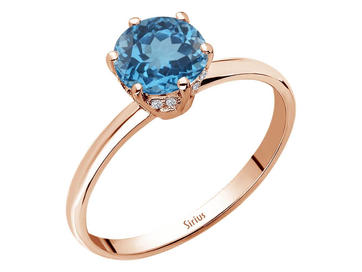 Bague élégante avec diamants de laboratoire et Topaze London Blue | Or Rose 14 carats – Bijoux haut de gamme de Rosy Lab Diamonds