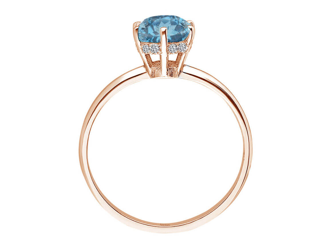 Bague élégante avec diamants de laboratoire et Topaze London Blue | Or Rose 14 carats – Bijoux haut de gamme de Rosy Lab Diamonds
