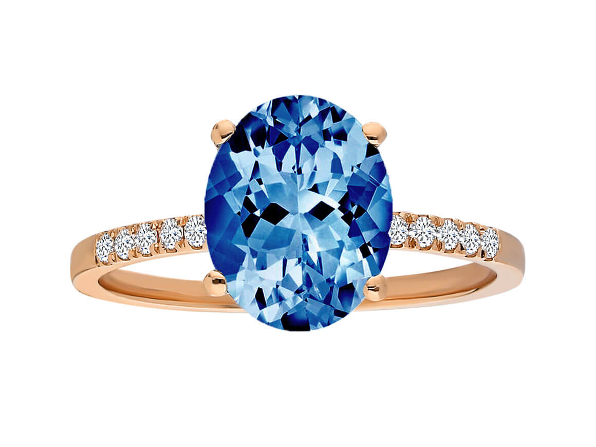 خاتم توباز أزرق لندن مع ألماس - ذهب وردي عيار 14 قيراطًا - مجوهرات فاخرة من Rosy Lab Diamonds