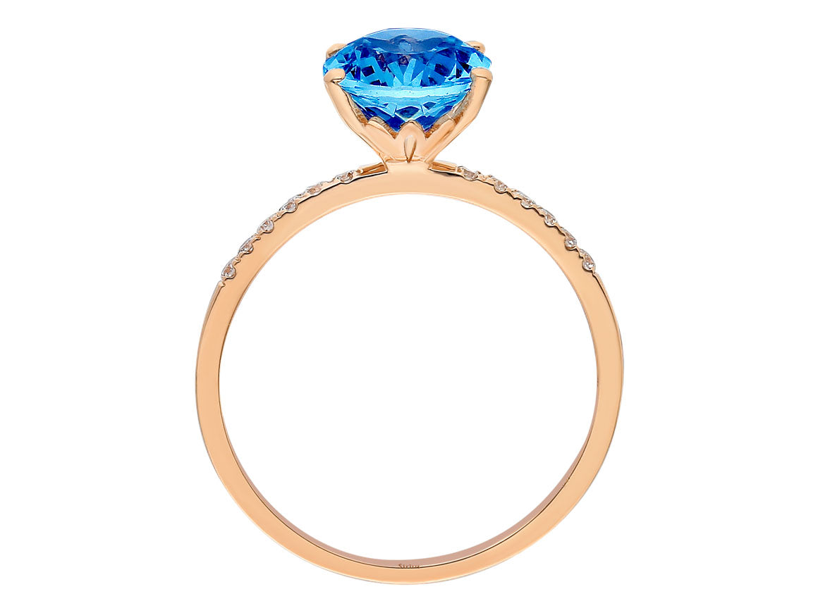 خاتم توباز أزرق لندن مع ألماس - ذهب وردي عيار 14 قيراطًا - مجوهرات فاخرة من Rosy Lab Diamonds