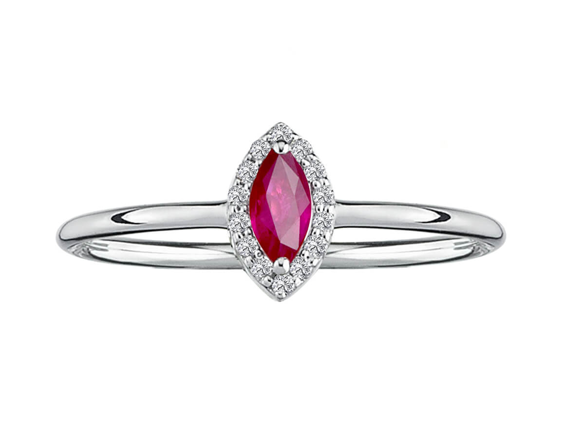 14K white gold ring with 14 round diamonds (0.06 carat) and 1 marquise-shaped tourmaline (0.13 carat)