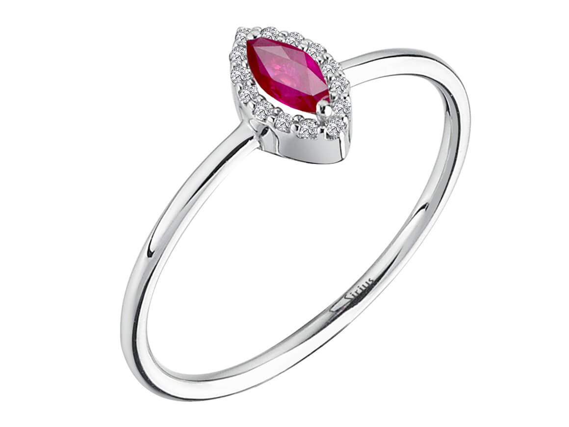 14K white gold ring with 14 round diamonds (0.06 carat) and 1 marquise-shaped tourmaline (0.13 carat)