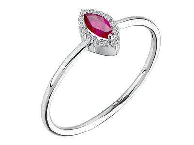 14K white gold ring with 14 round diamonds (0.06 carat) and 1 marquise-shaped tourmaline (0.13 carat)