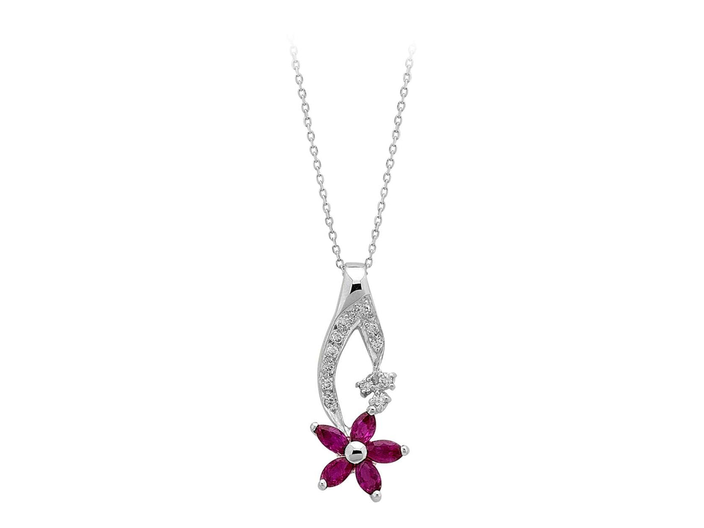 Floral Pendant with Rubies & Diamonds in 14K White Gold - 08P0001 - Fine Jewelry by Rosy Lab Diamonds