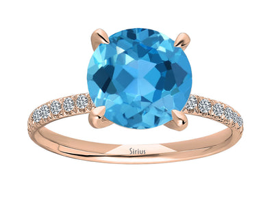 Sea ring with lab-grown diamond and blue topaz in rose gold