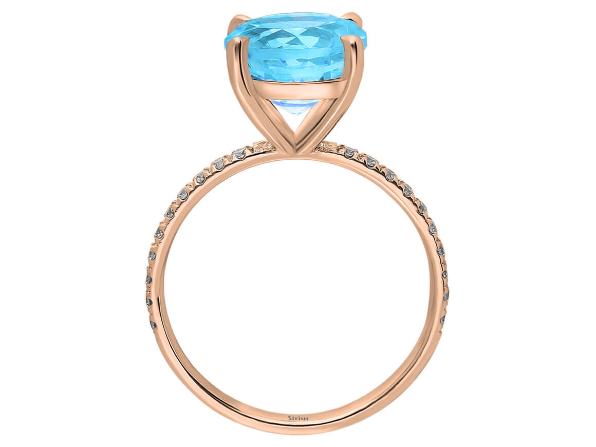 Sea ring with lab-grown diamond and blue topaz in rose gold
