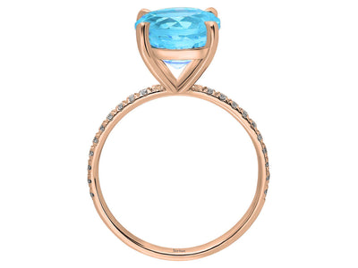 Sea ring with lab-grown diamond and blue topaz in rose gold