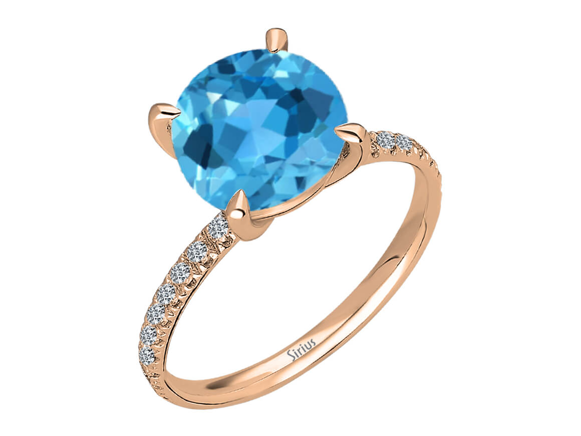 Sea ring with lab-grown diamond and blue topaz in rose gold