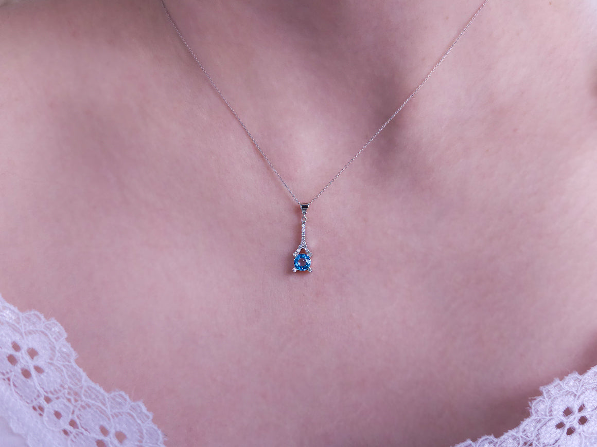 Blue Topaz & Lab-Grown Diamond Necklace in 14K White Gold | 02P0013 - High-Quality Jewelry by Rosy Lab Diamonds