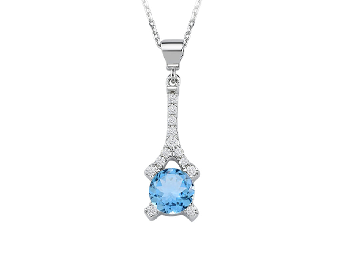 Blue Topaz & Lab-Grown Diamond Necklace in 14K White Gold | 02P0013 - High-Quality Jewelry by Rosy Lab Diamonds