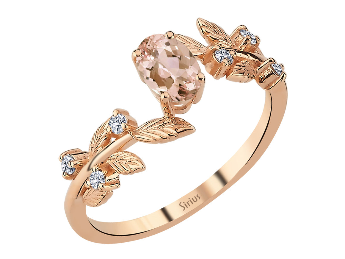 Roségold-Ring mit 0,33 ct Morganit & Labordiamanten - Florale Eleganz - hochwertiger Schmuck von Rosy Lab Diamonds