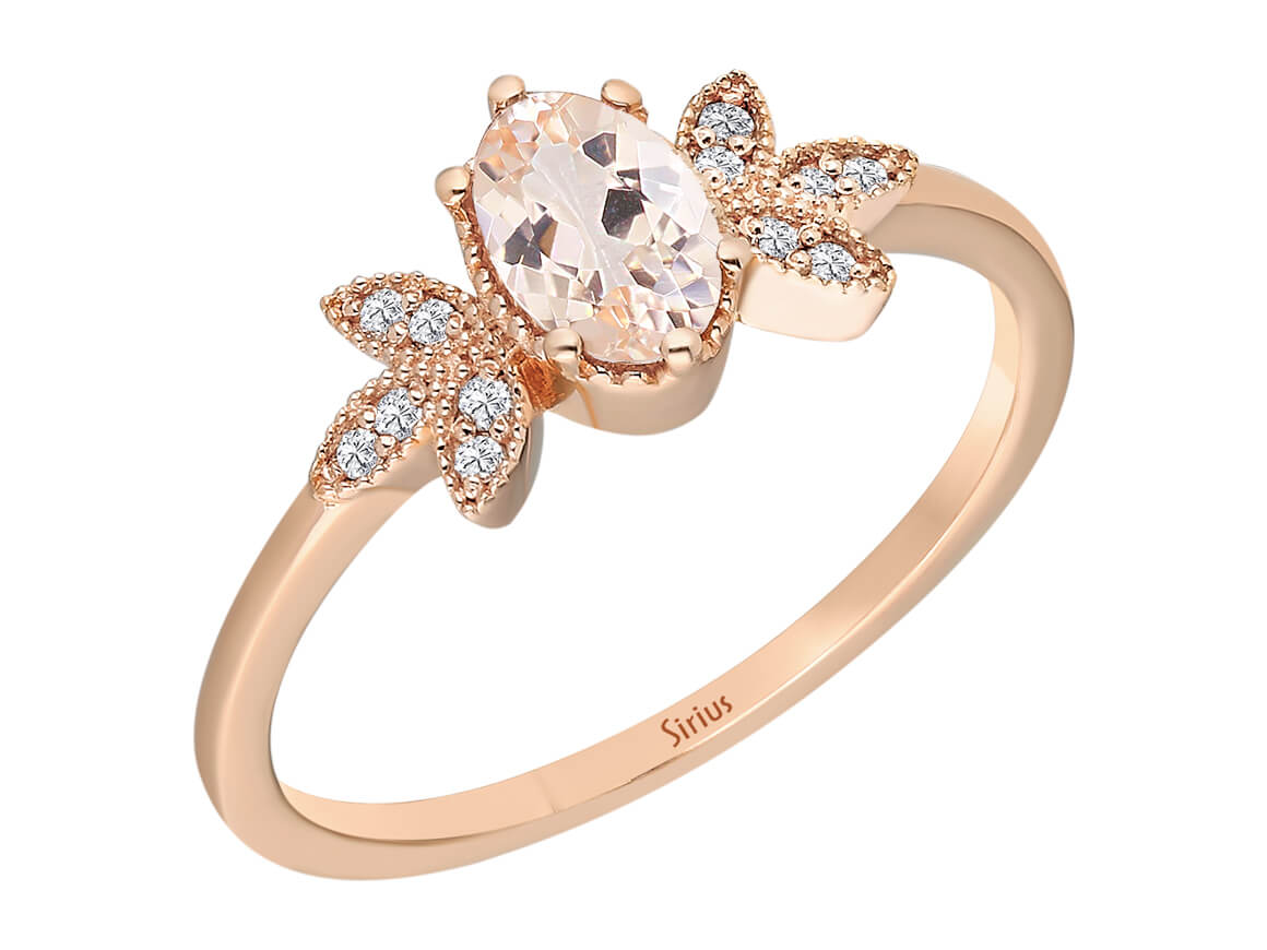 Elmaslı Morganit yüzük, 8K Rose Altın - 0,43 ct Floralyalı tasarım - Rosy Lab Diamonds’tan yüksek kaliteli Mücevher