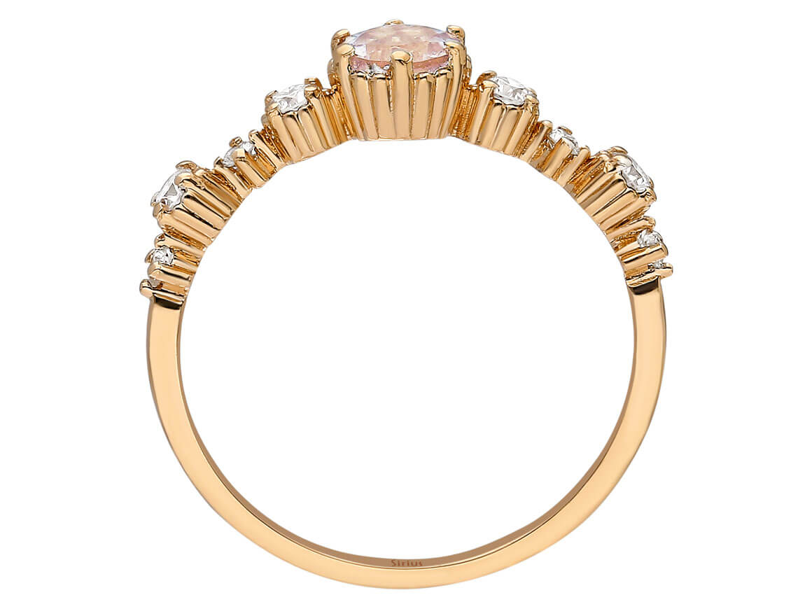 14 Karat rose gold ring with morganite and round cut diamond