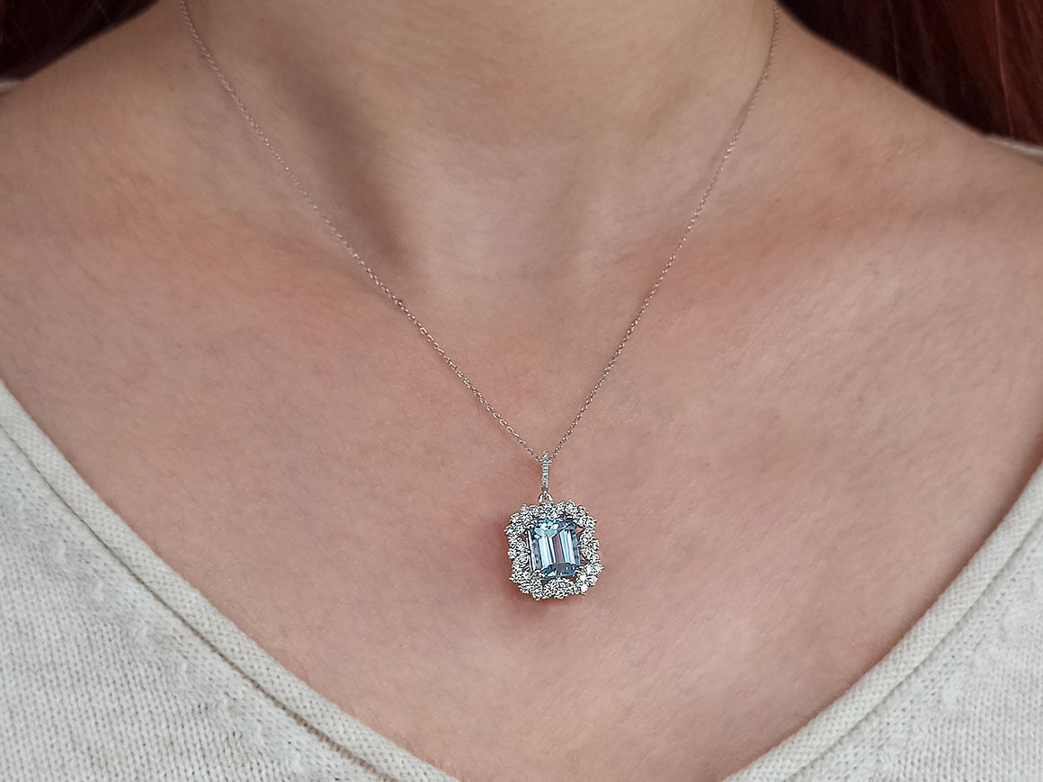 Aquamarine Necklace with 45 Round Lab-Grown Diamonds | 14K Gold - High-Quality Jewelry by Rosy Lab Diamonds