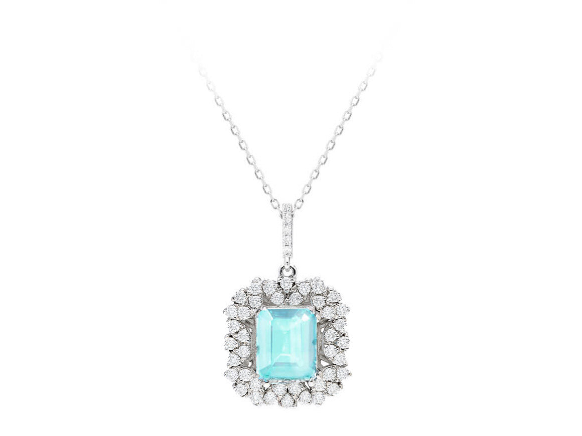 Aquamarine Necklace with 45 Round Lab-Grown Diamonds | 14K Gold - High-Quality Jewelry by Rosy Lab Diamonds