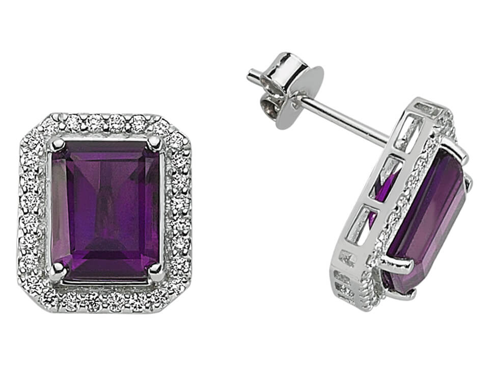 Boucles d’oreilles en améthyste avec diamants de laboratoire | Or Blanc 585 millièmes – Bijoux haut de gamme de Rosy Lab Diamonds