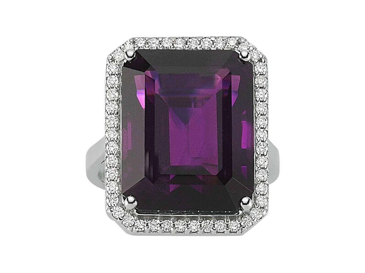 Statement-Ring mit 17,36 ct Ametist & 0,37 ct Diamanten in 14K Weißgold