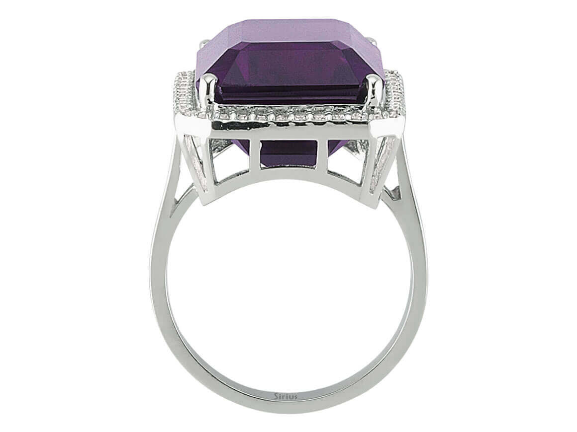 Statement-Ring mit 17,36 ct Ametist & 0,37 ct Diamanten in 14K Weißgold