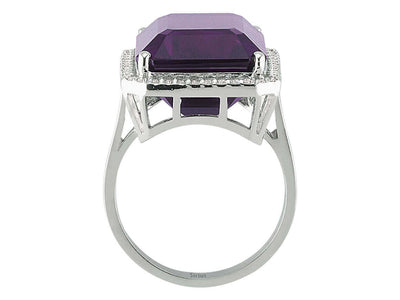 Statement-Ring mit 17,36 ct Ametist & 0,37 ct Diamanten in 14K Weißgold