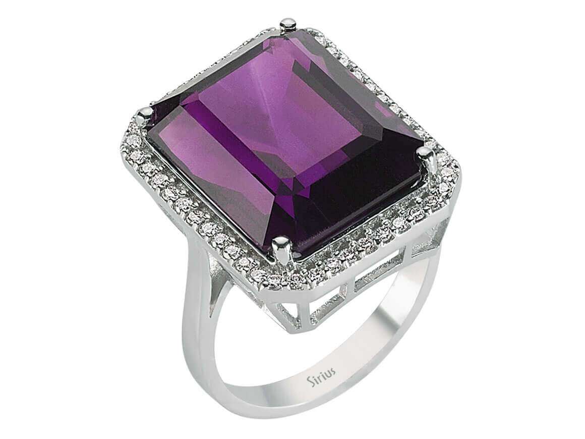 Bague époustouflante avec 17,36 ct d’améthyste et 0,37 ct de diamants – Or Blanc 14 carats – Bijoux haut de gamme de Rosy Lab Diamonds