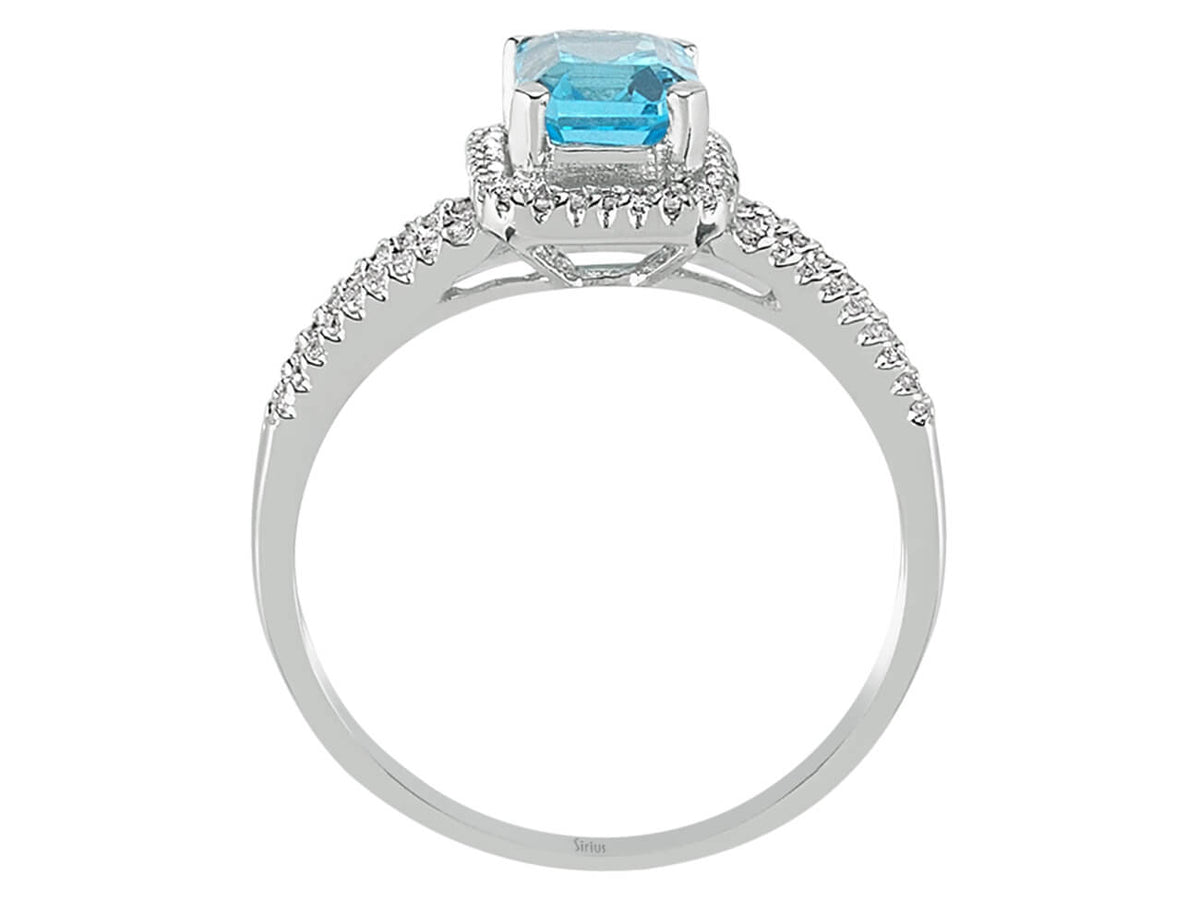 Bague en topaze bleue octogonale et 66 diamants - Or Blanc 14 carats - 04R0238 - Bijoux haut de gamme de Rosy Lab Diamonds