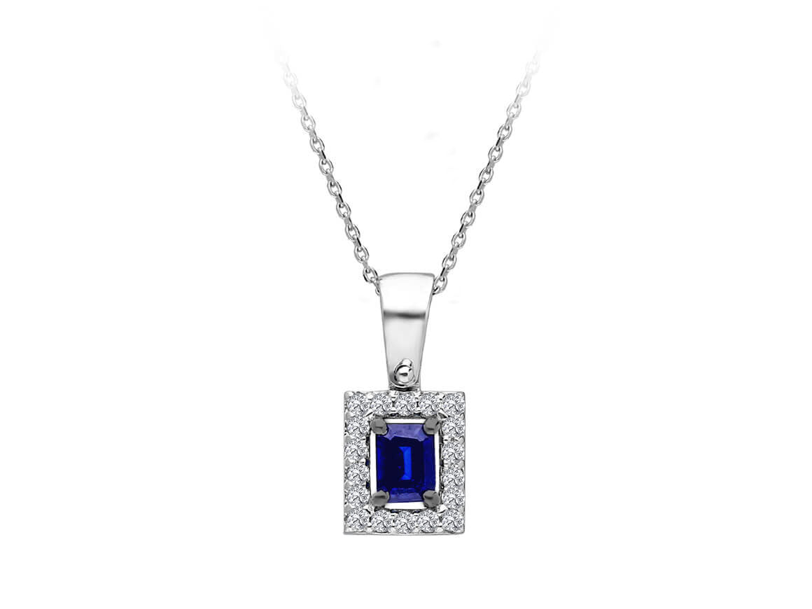 Anhänger mit Saphir & Diamanten – 14K Weißgold – hochwertiger Schmuck von Rosy Lab Diamonds