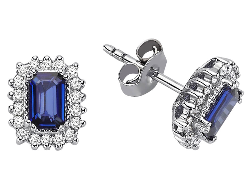 Boucles d’oreilles en saphir octogonal avec diamants en Or Blanc 14 carats – Bijoux haut de gamme de Rosy Lab Diamonds
