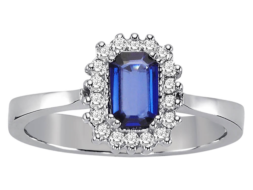 Octagonal sapphire ring with diamonds – 14K White Gold (0.66 ct sapphire) – high-quality Jewelry by Rosy Lab Diamonds