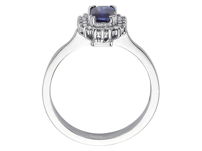 Klassischer Ring mit Oktagon-Saphir und Diamanten aus 14K Weißgold (0,66 ct Safir)