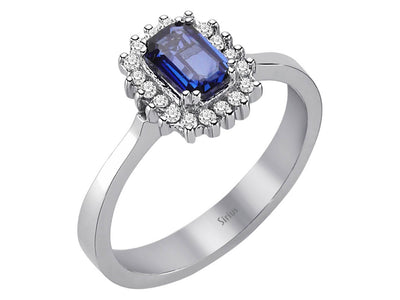 Klassischer Ring mit Oktagon-Saphir und Diamanten aus 14K Weißgold (0,66 ct Safir)