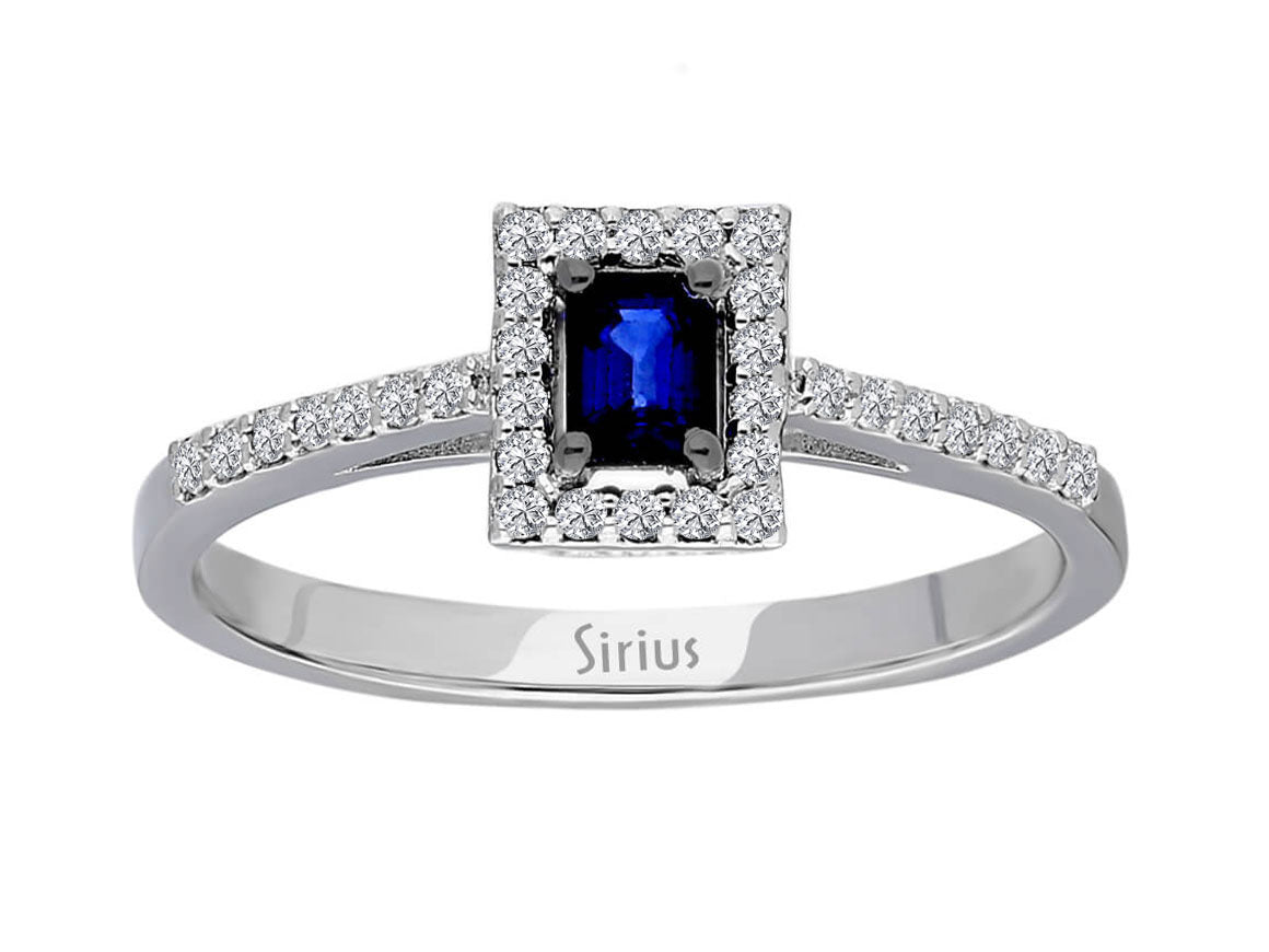 Ring mit 1 Oktagon-Saphir (0,25 Karat) und 32 Runddiamanten (0,18 Karat) – 14K Weißgold