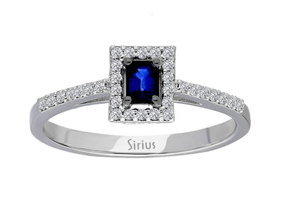 Ring mit 1 Oktagon-Saphir (0,25 Karat) und 32 Runddiamanten (0,18 Karat) – 14K Weißgold